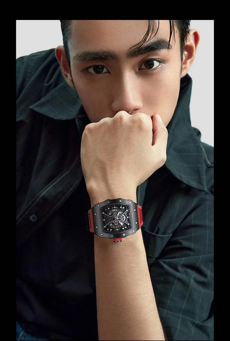 CURREN Square Luminous Watches for Men Sport Casual Silicone Bracelet Half Hollow Auto Date Dial Wristwatches Gift 8438 