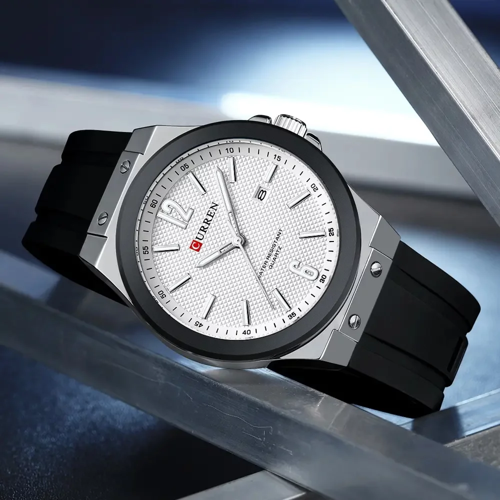 Curren 8467 Men's Sport Watch – Luminous Hands, Waterproof, Luxury Silver Blue Silicone Band