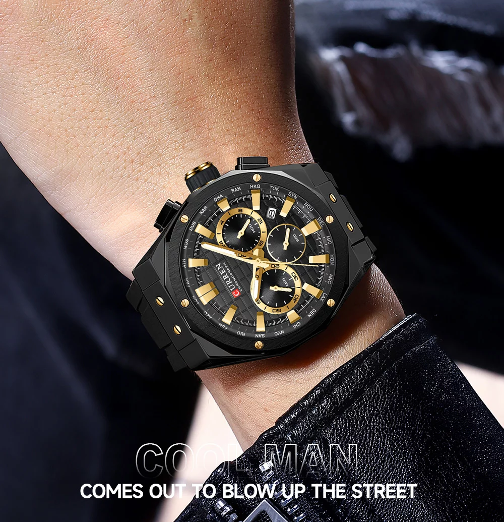 CURREN 8464 Men's Luxury Silicone Strap Luminous Waterproof Sport Chronograph Watch with Date