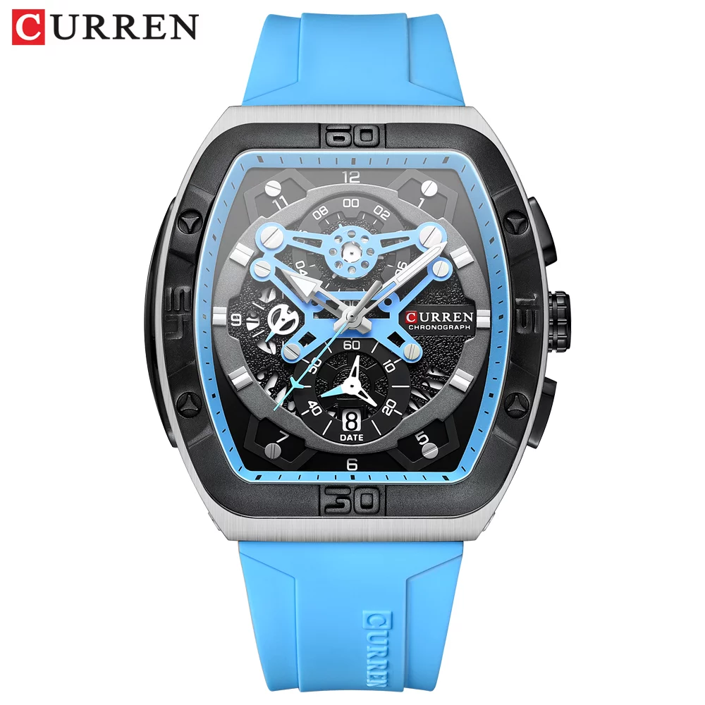 urren 8443 Men's Unique Tonneau Watch, Large Dial, Casual Quartz, Silicone Strap, Luminous