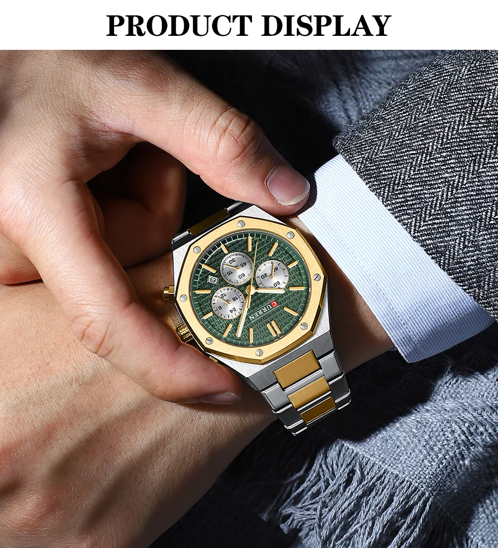 Curren 8440 Quartz Men Watches Chronograph Sports Stainless Steel