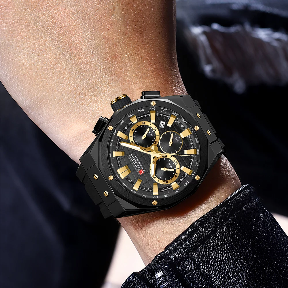 CURREN 8464 Men's Luxury Silicone Strap Luminous Waterproof Sport Chronograph Watch with Date