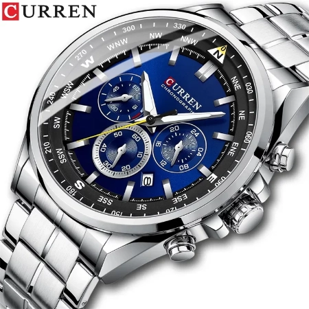 Curren 8399 New Fashion Men Watch Calendar Stainless Steel Top Brand Luxury Sports Chronograph Quartz Watch