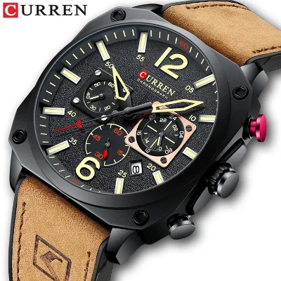 Curren 8398: Luxury Brand Men's Quartz Watch with Brown Leather Strap – Chronograph Dial for Casual and Sports Style