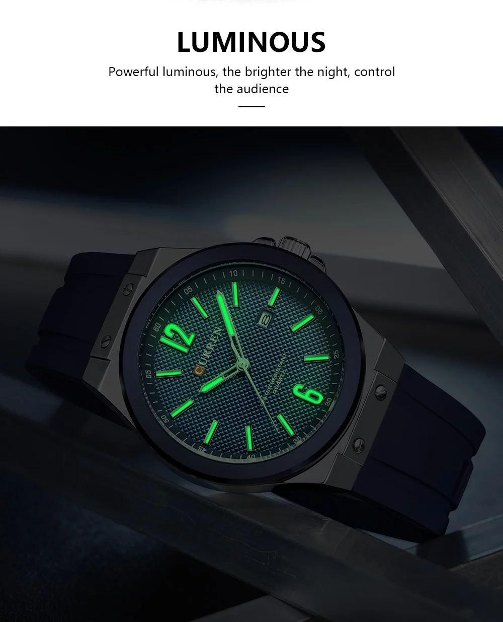 Curren 8467 Men's Sport Watch &ndash; Luminous Hands, Waterproof, Luxury Silver Blue Silicone Band