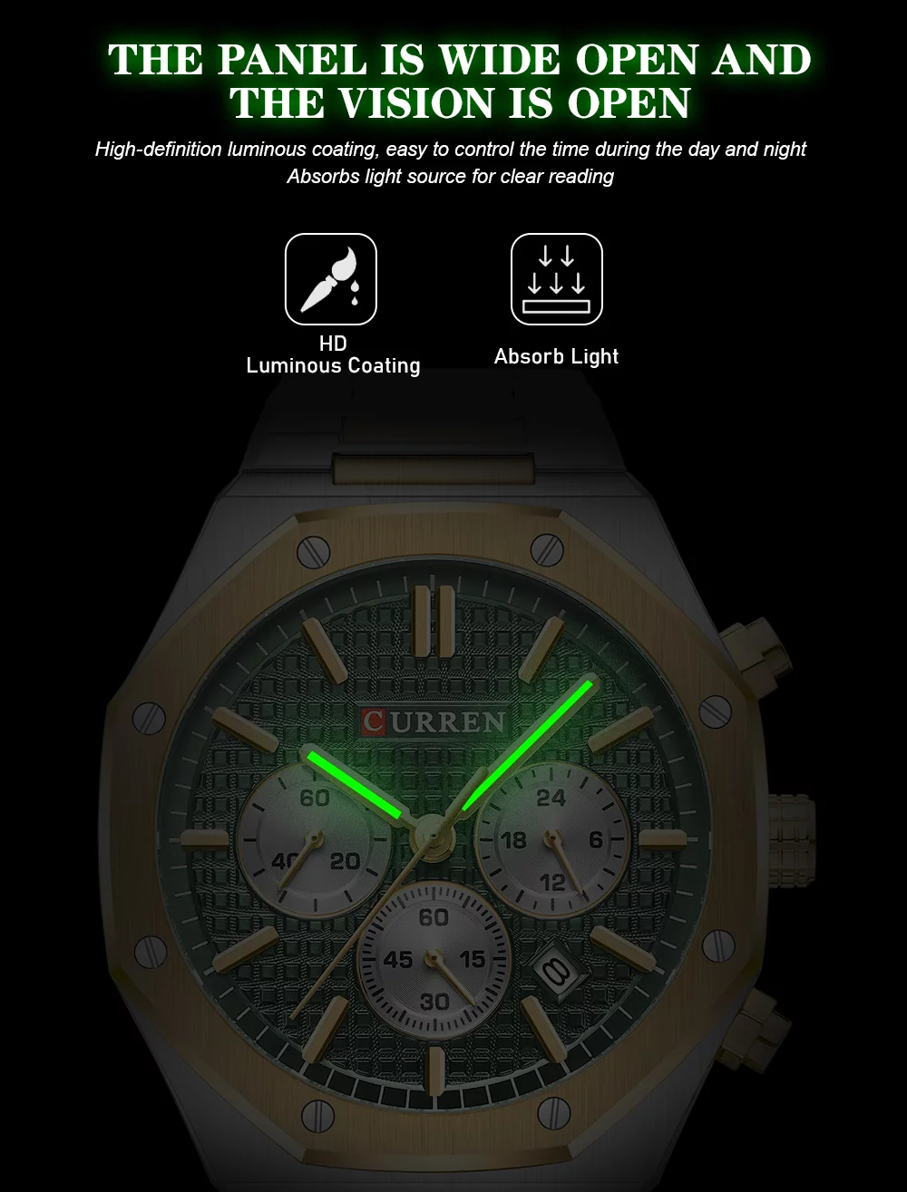 Curren 8440 Quartz Men Watches Chronograph Sports Stainless Steel
