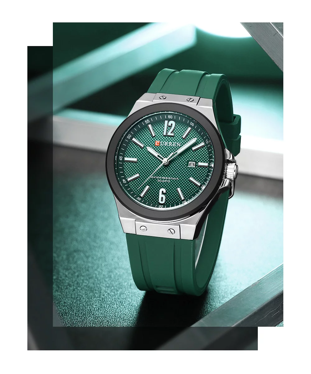 Curren 8467 Men's Sport Watch &ndash; Luminous Hands, Waterproof, Luxury Silver Blue Silicone Band