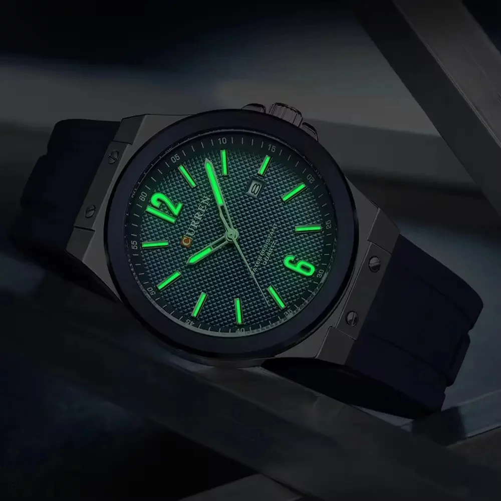 Curren 8467 Men's Sport Watch – Luminous Hands, Waterproof, Luxury Silver Blue Silicone Band