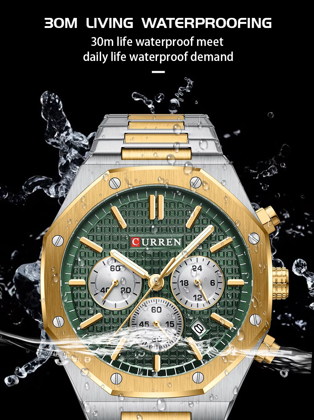 Curren 8440 Quartz Men Watches Chronograph Sports Stainless Steel