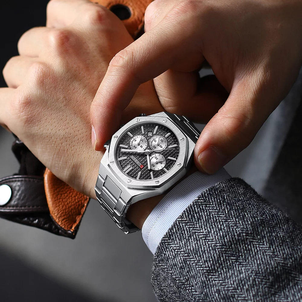 Curren 8440 Quartz Men Watches Chronograph Sports Stainless Steel