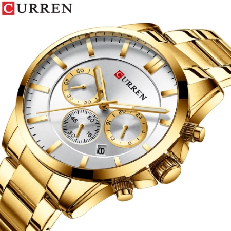 Curren 8358 Men's Waterproof Japan Quartz Watches Luminous Calendar New Stainless Steel Men Gold Watch