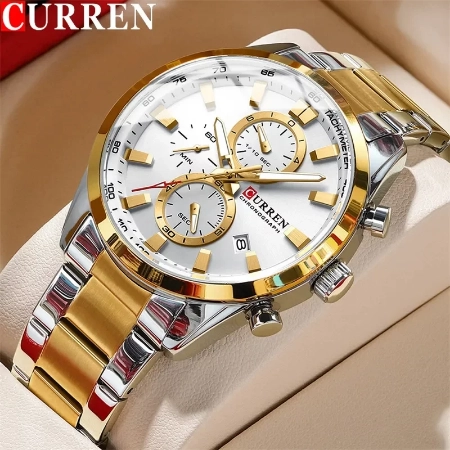 Curren Band Men's Quartz Waterproof Sports Watch, Stainless Steel Business Wristwatch 8455