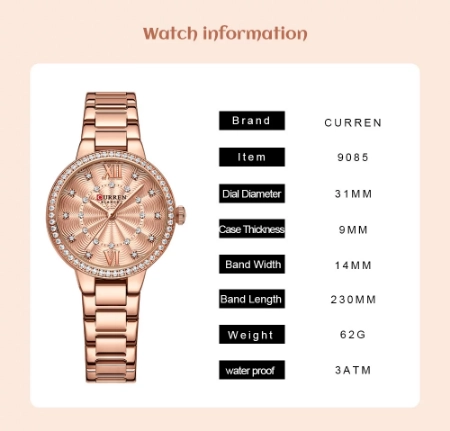 Curren 9085: Elegant Women's Ceramic Band Quartz Chronograph Watch – Luxury and Waterproof