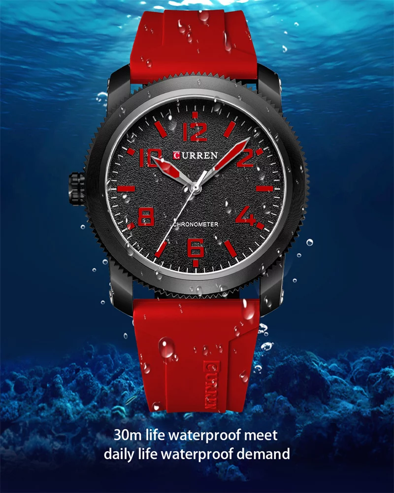 Curren 8454 Sport Men's Watch: Top Luxury Brand, Classic Waterproof Design, Black Rubber Quartz Wristwatch