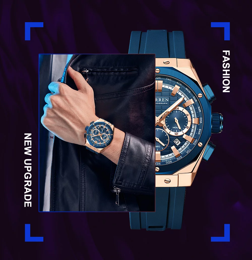 CURREN 8464 Men's Luxury Silicone Strap Luminous Waterproof Sport Chronograph Watch with Date