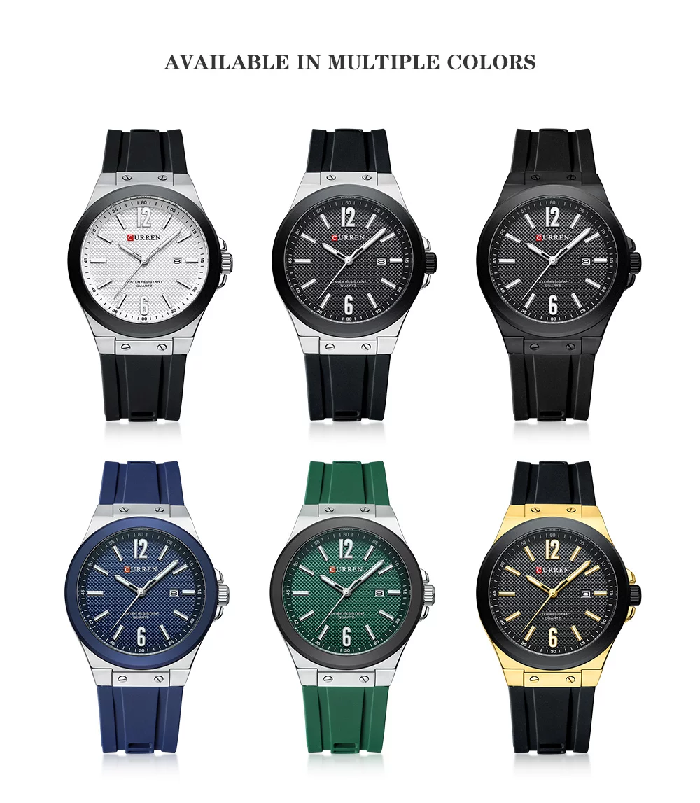 Curren 8467 Men's Sport Watch &ndash; Luminous Hands, Waterproof, Luxury Silver Blue Silicone Band