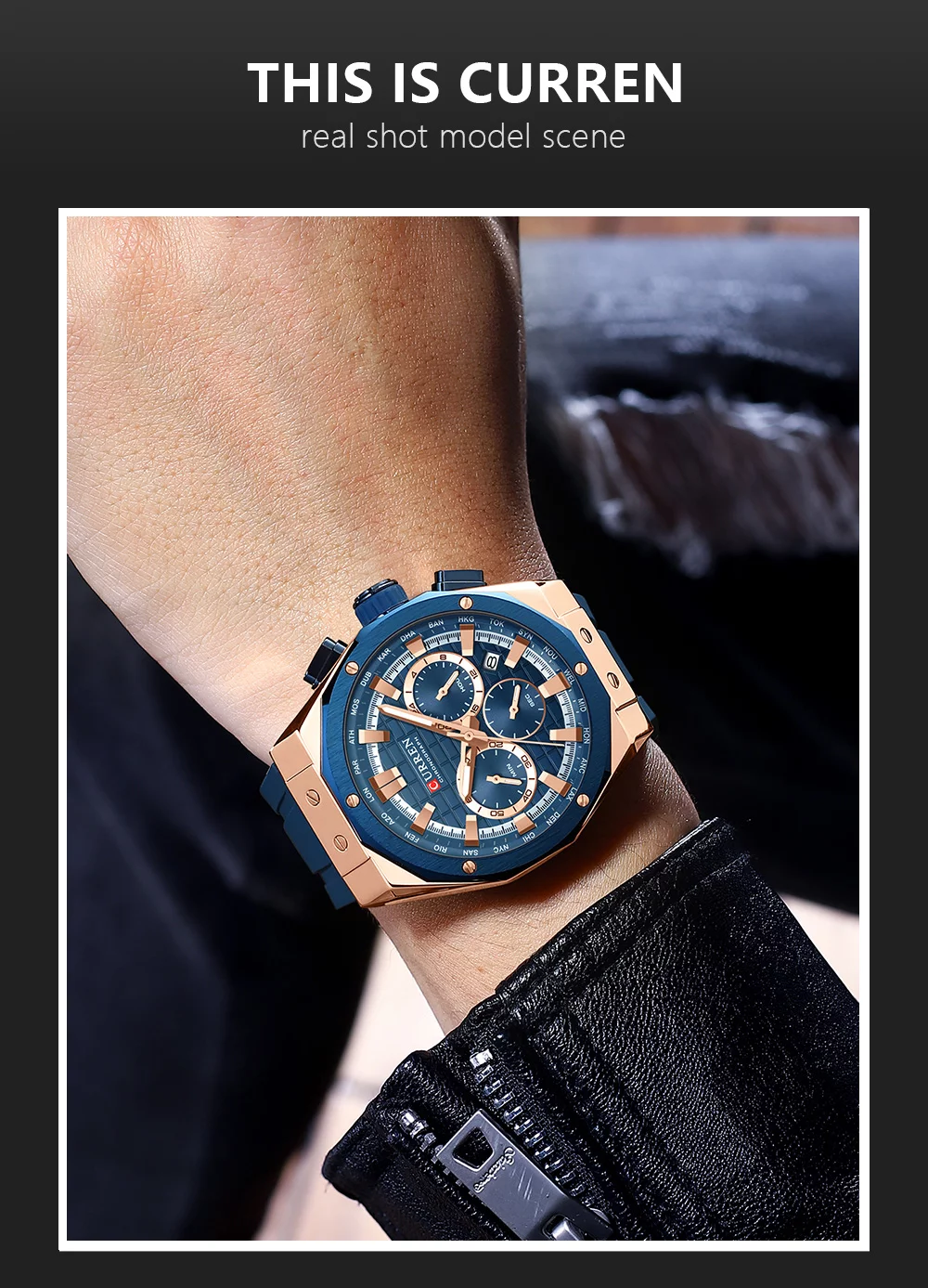 CURREN 8464 Men's Luxury Silicone Strap Luminous Waterproof Sport Chronograph Watch with Date