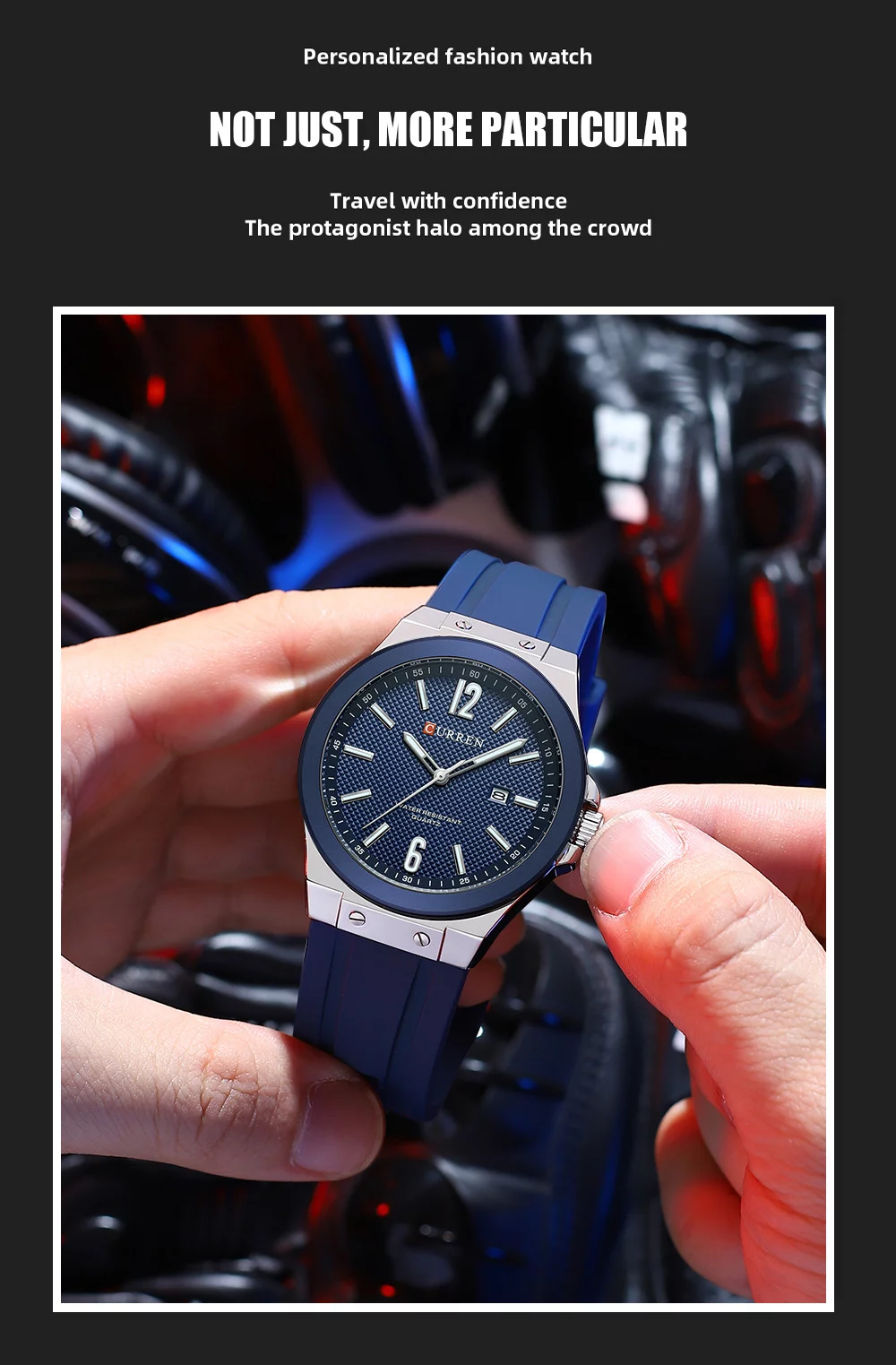 Curren 8467 Men's Sport Watch &ndash; Luminous Hands, Waterproof, Luxury Silver Blue Silicone Band