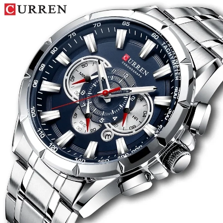 CURREN Men's Watch Chronograph Stainless Steel Belt Watch For Man 3atm Water Resistant 8363 