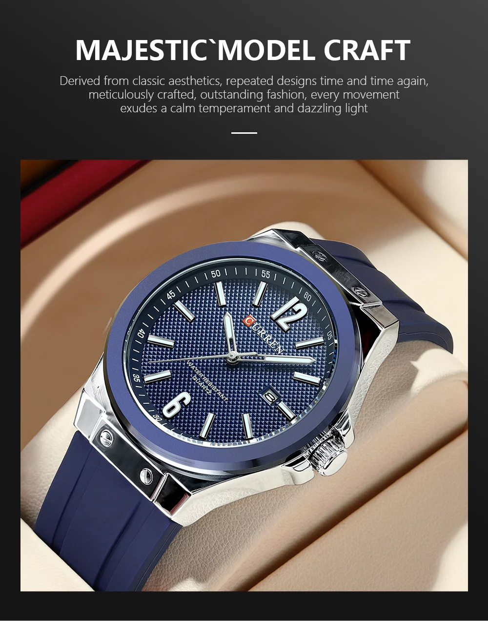 Curren 8467 Men's Sport Watch &ndash; Luminous Hands, Waterproof, Luxury Silver Blue Silicone Band
