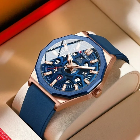 Curren 8437 Fashion Casual Quartz Wristwatches With Date Sports Silicone Strap Hollow Design Luminous Watch