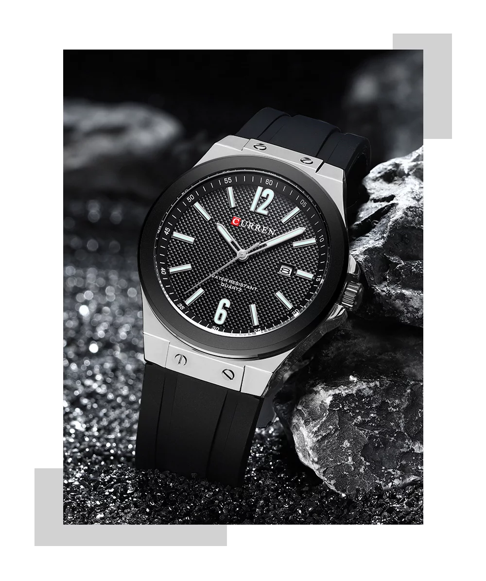 Curren 8467 Men's Sport Watch &ndash; Luminous Hands, Waterproof, Luxury Silver Blue Silicone Band