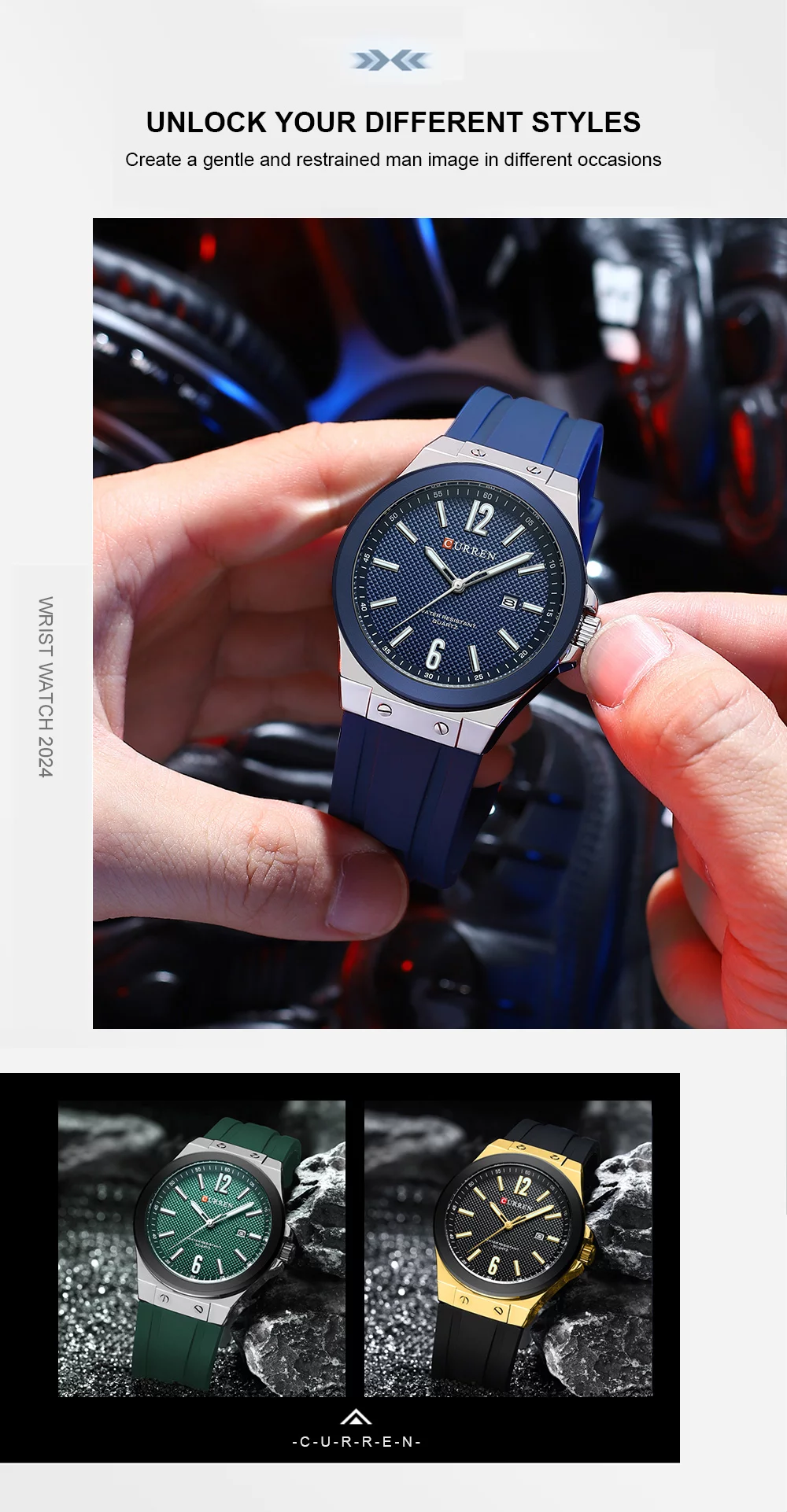 Curren 8467 Men's Sport Watch &ndash; Luminous Hands, Waterproof, Luxury Silver Blue Silicone Band