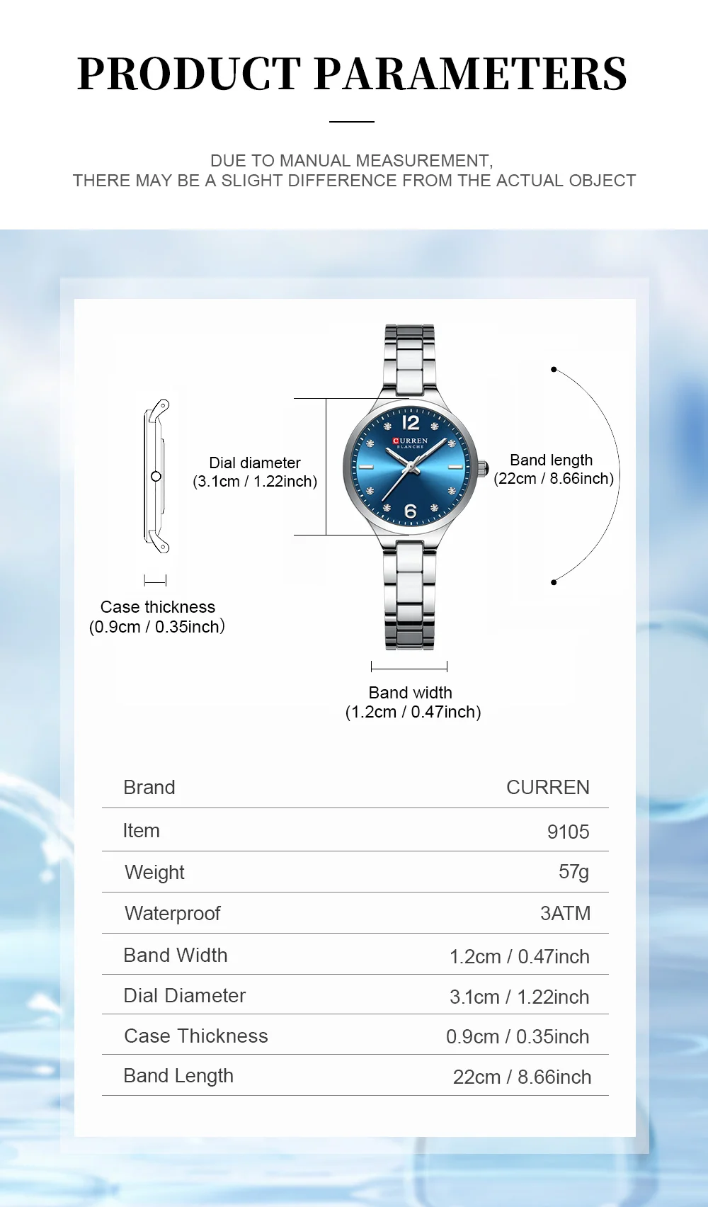 Curren 9105 Fashion Ladies Women Watches Waterproof Girl Wristwatch